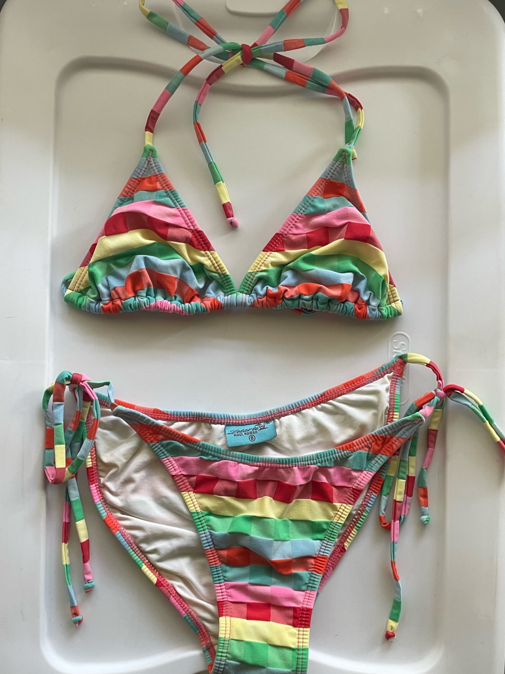 Letarte teal, pink and cream swimwear with stitched trim